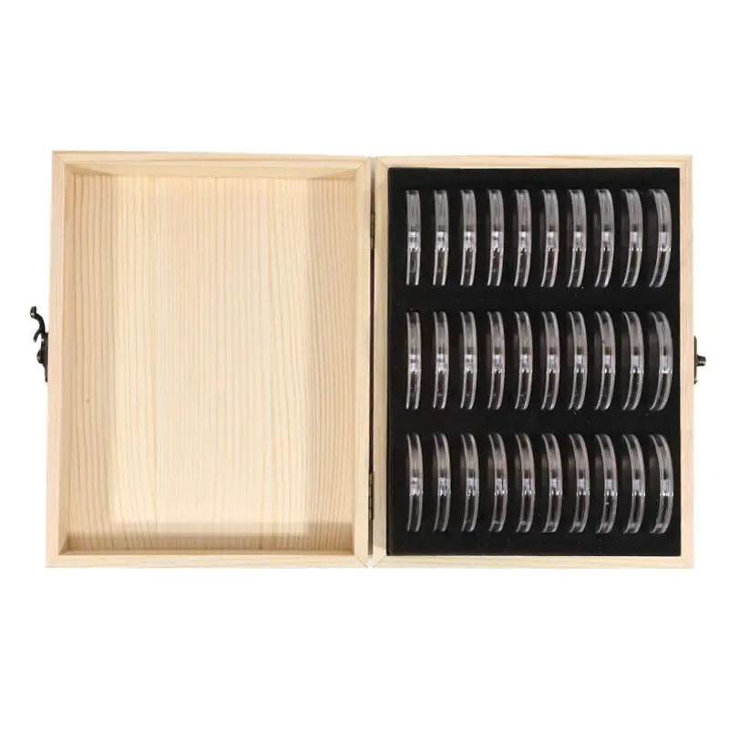 

30 шт. коробка для хранения монет с регулировочной подушечкой, регулируемый антиокислительный деревянный памятный чехол для сбора монет, держатель, капсулы