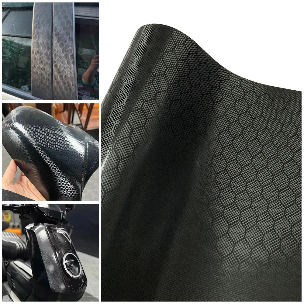

Diamond Forged Carbon Fiber Hex Sticker Black Waterproof Vinyl Wrap Self Adhesive Vinyl For Car Motorcycle Helmet Decal