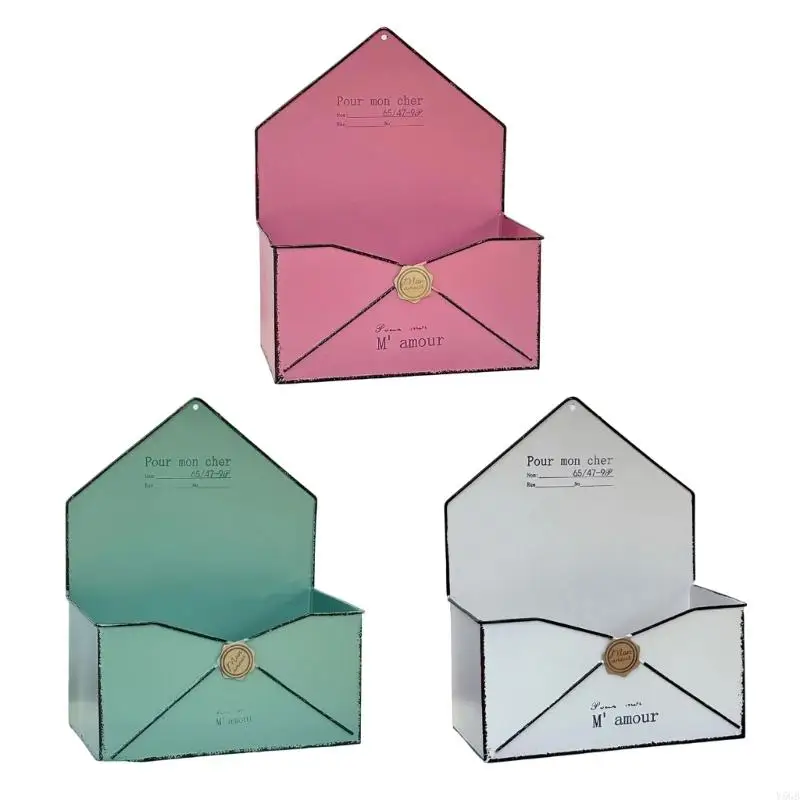 Wall Mounted Metal Flower Holder, Envelope Pocket with Hanging Slot for Garden Wall Fence Balcony Entry Display Y5GB