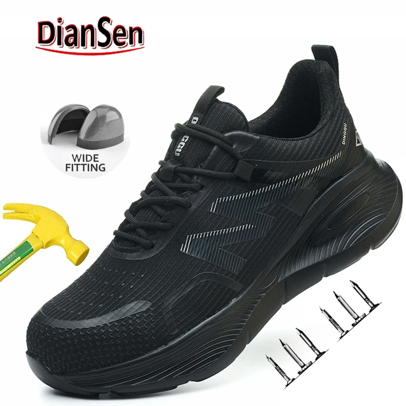 作業安全靴男性軽量不滅作業スニーカーセキュリティ鋼つま先靴安全保護ブーツ黒サイズ-40-46