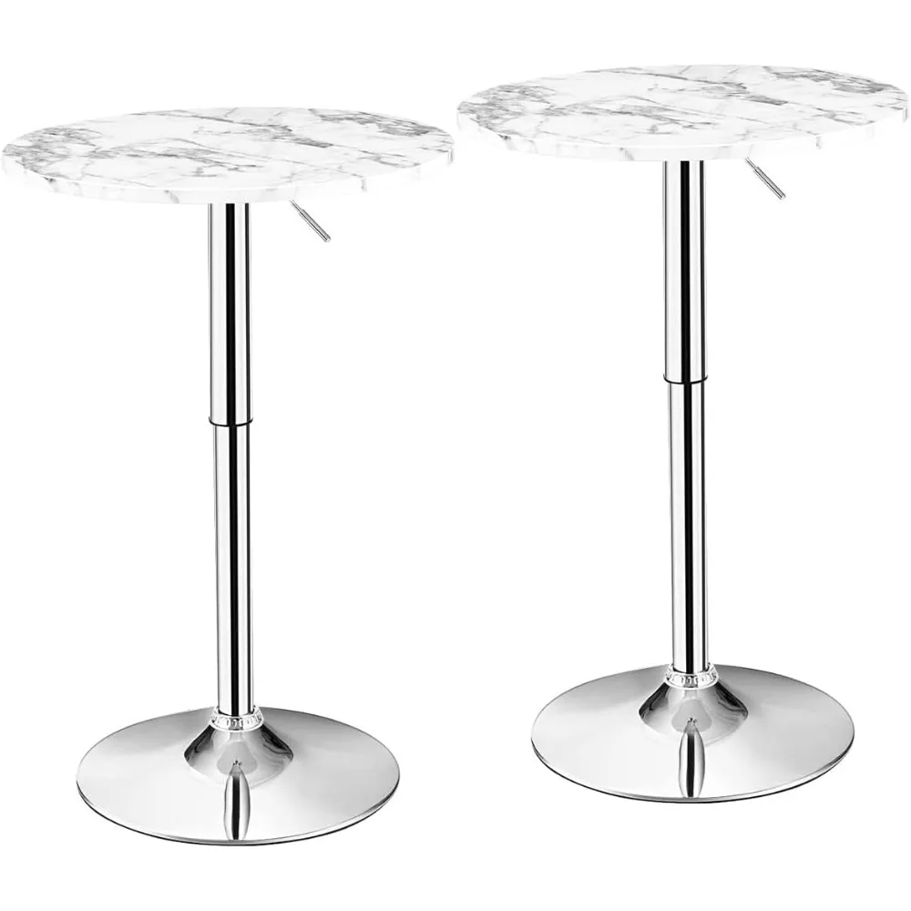 

Round Bar Table, Cocktail Table Height Adjustable with 360° Swivel Top, Silver Leg & Base, High Pub Table for Bistro, Par