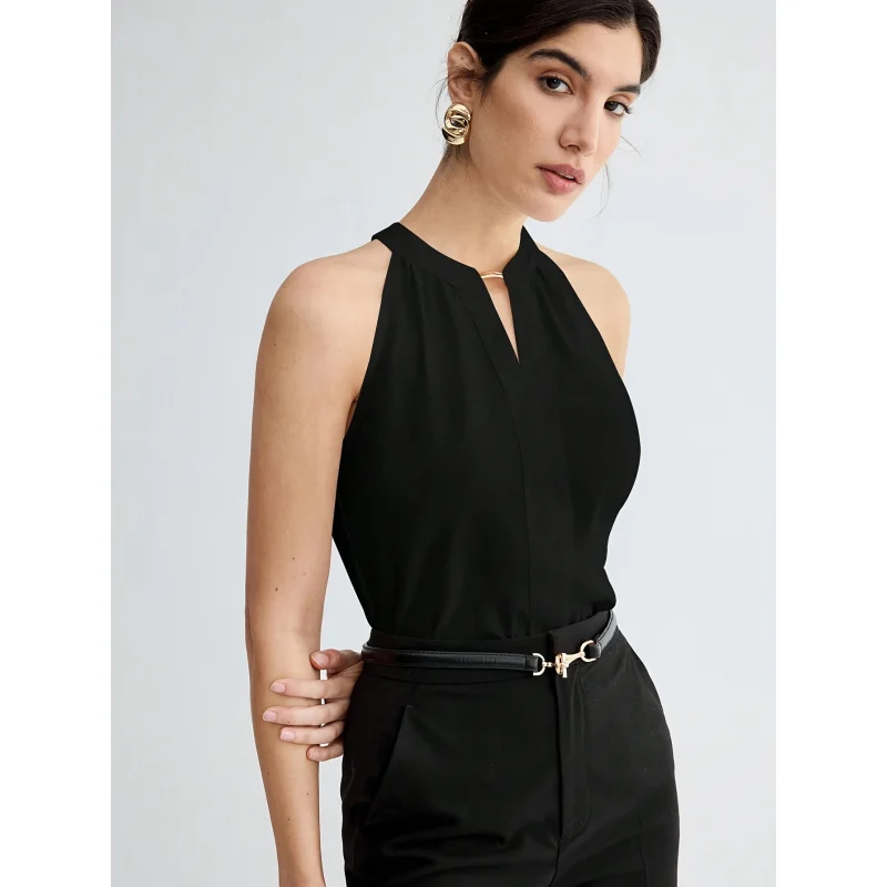 

Women Summer Solid Color Halter Neck Elegant Sleeveless Top