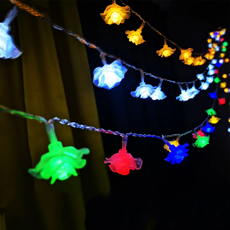 100/200/300/40l0eds Rose Flower Holiday String Lights Valentine Wedding Decoration Christmas Flower Lights AC220V Fairy Garlands