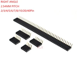 10 stks 1x/2/3/4/5/6/8/10/40 Pin Enkele Rij Haakse Vrouwelijke Pin Header 2.54mm Toonhoogte Strip Connector Socket 3 p/4 p/6 p/8 p/20 p/40 p
