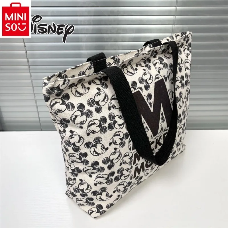 MINISO Disney Fashion Canvas Large Capacity Shoulder Bag Cartoon Mickey Commuter Lightweight Student Handbag