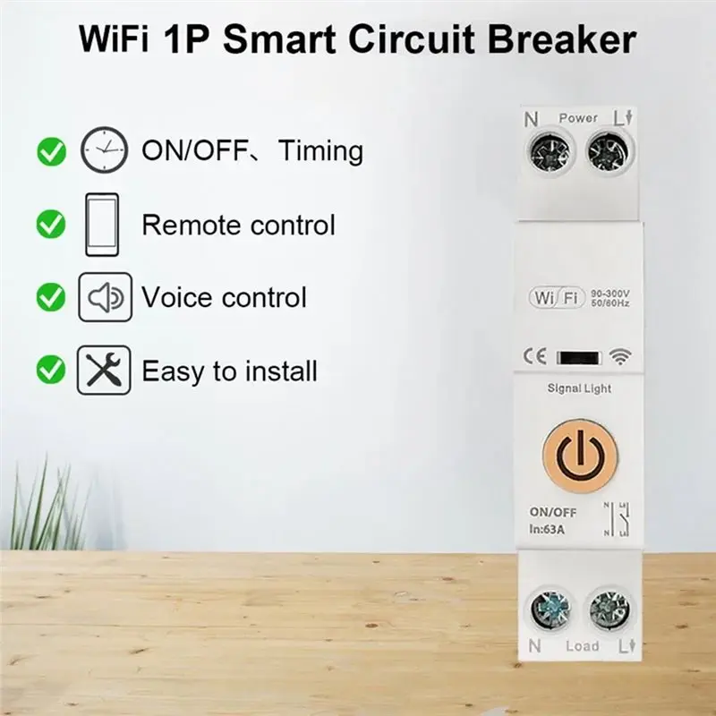 GYTB-Tuya Smart Life 2.4Ghz Wifi قطاع دارة التبديل 63A 1P + N مع الموقت التحكم عن بعد على إيقاف عبر التطبيق