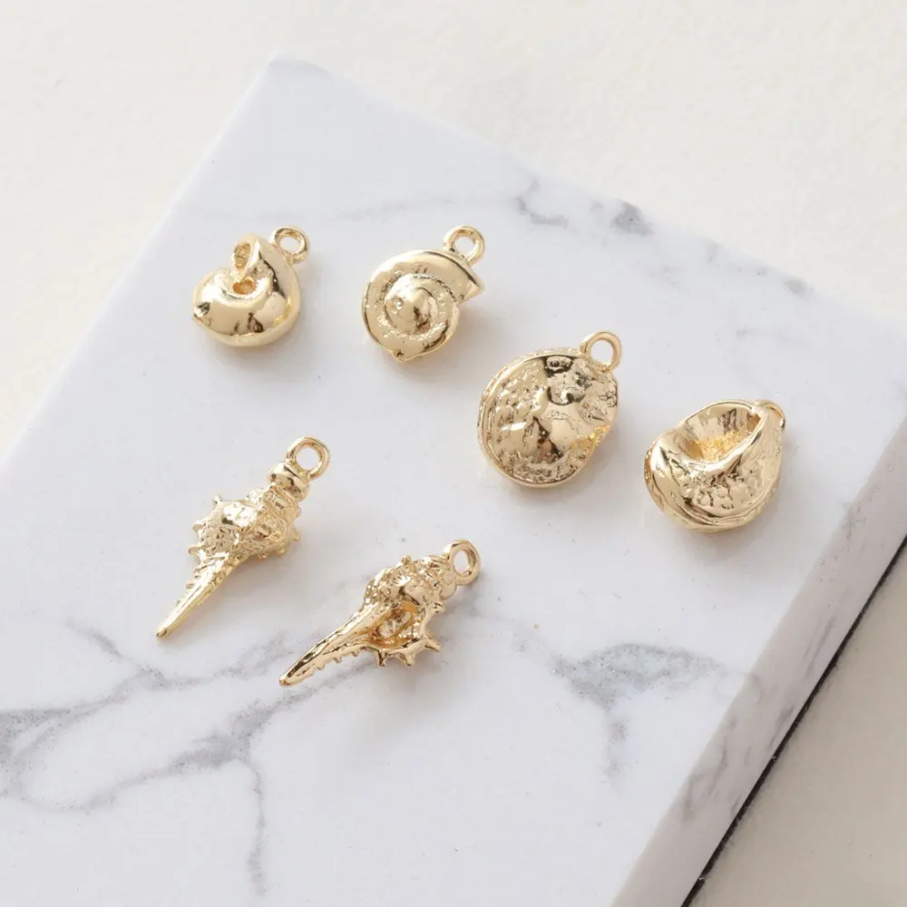 6PCS Dainty Small Conch Shell-shaped Charms Necklace for Jewelry Making Pendant DIY Hand Made Brass 14k Gold Filled