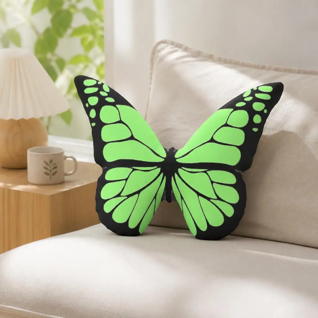 Green Butterfly Shaped Stuffed Throw Pillow Decorative Wing Cushion for Sofa Bedroom Living Room Home Decor Nature Accent
