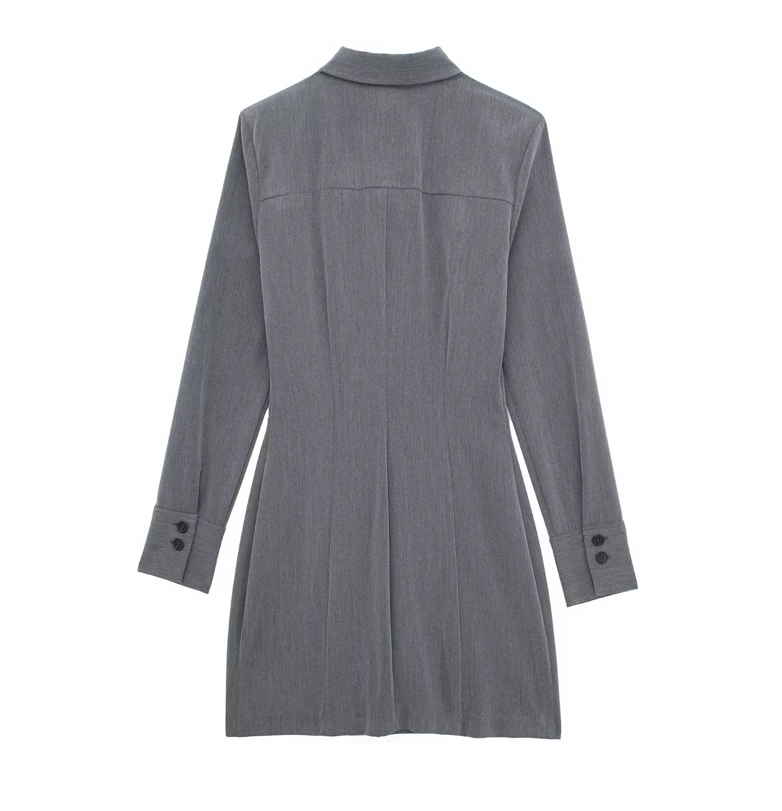 Tangada 2024 New Women Gray Shirt Dress Zipper Long Sleeve Ladies Office Dress 3H040