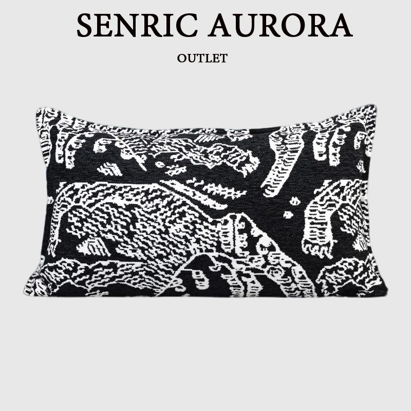 

Black Mountain Tiger Themed Heavy Embroidered Cushion Cover Luxury Italian Style 30x50cm Pillow Case For Villa Hotel Office Sofa