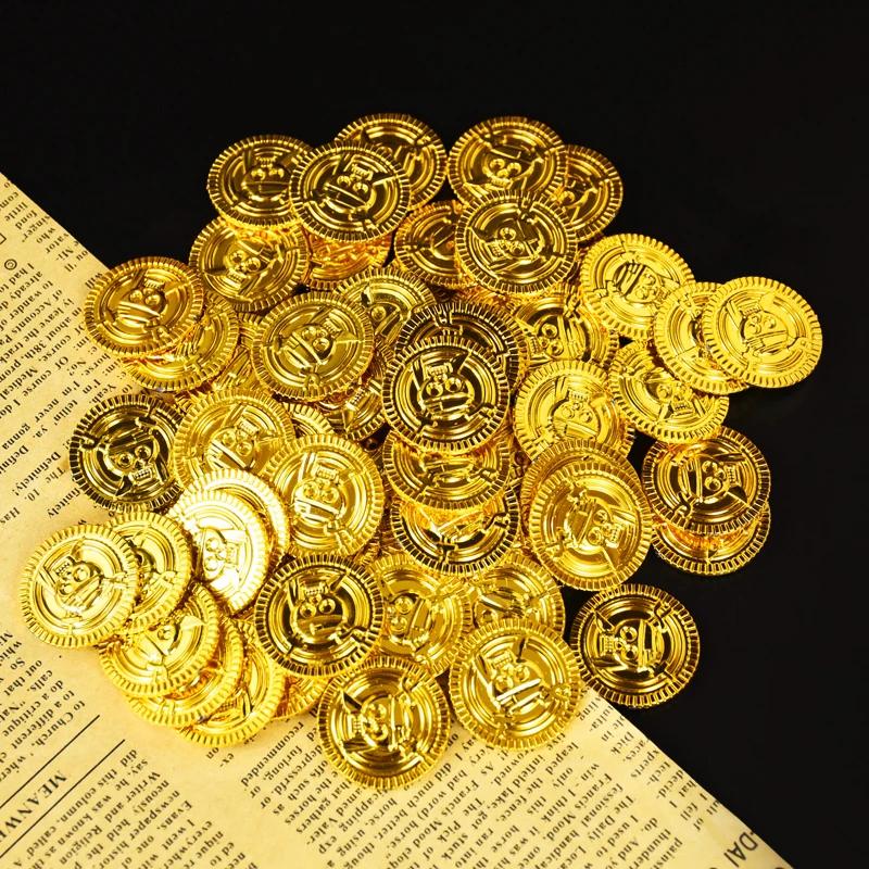 50/100/200Pcs Piraten Gold Münzen Kinder Geburtstag Party Dekoration Gefälligkeiten Kunststoff Gefälschte Münze Schatz Geschenk Halloween cosplay Requisiten – Detail 3