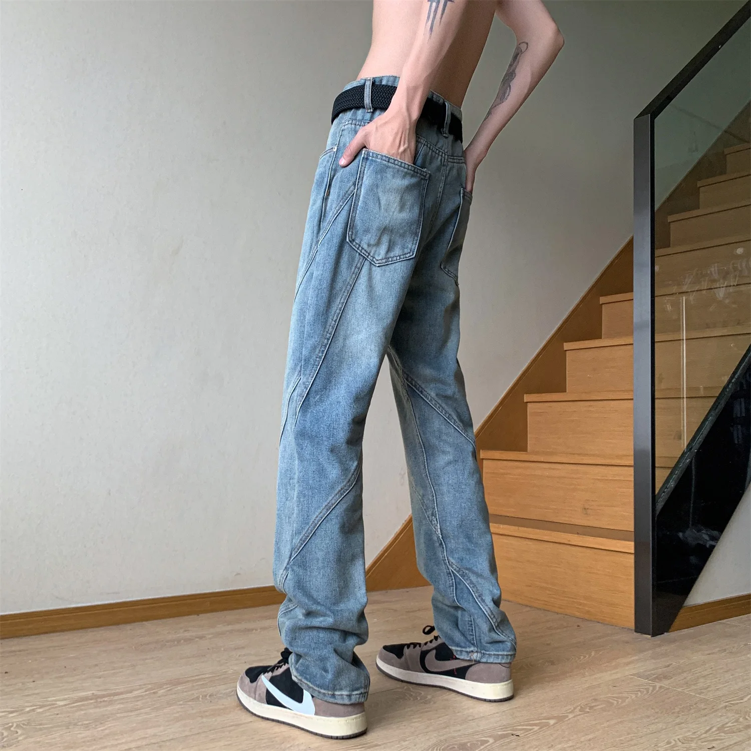 2023 Fashion Black Jeans For Men Y2k Streetwear Baggy Jeans Man Hip Hop Youth Trousers Cross Denim Pants Men Cargo Punk Clothing