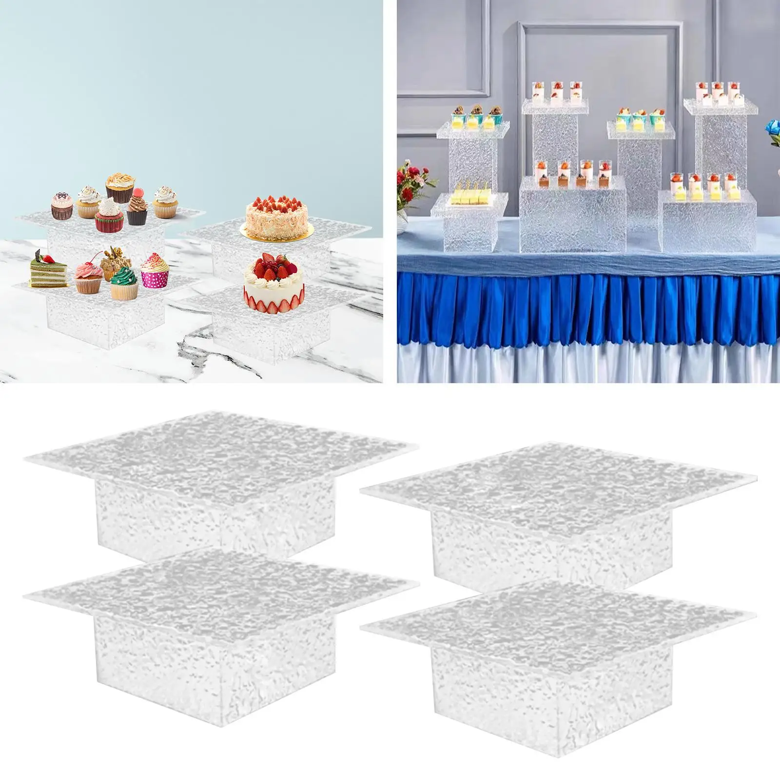 

4x Acrylic Display Stand Stone Pattern Display Base Food Riser Buffet Riser for Food Cake Cosmetics Jewelry Action Figures