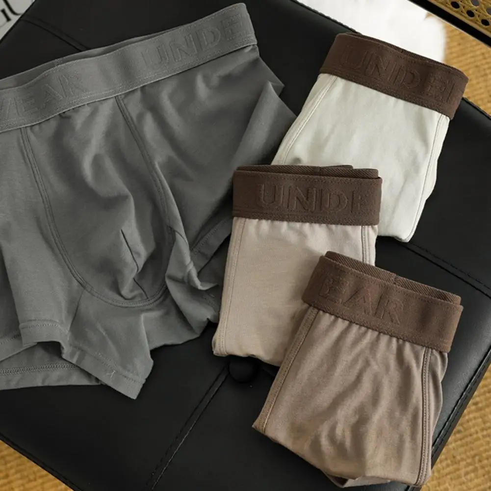 Men Boxer Underwear Comfortable Boxer 4pcs Mens Boxer Underwear Set Elastic Mid-waist Breathable Fabric Shorts U-convex