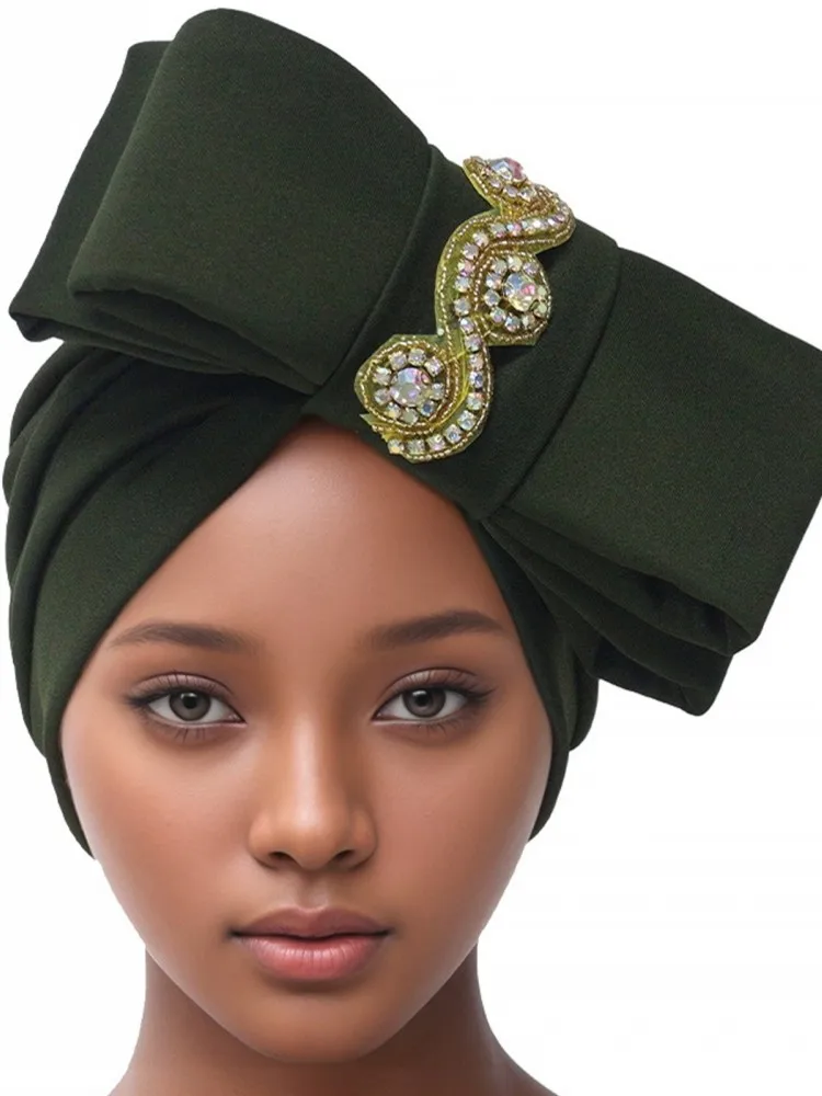 Mode Frauen Glitter Plissee Turban Kappe für Frauen Auto Gele Headtie Weibliche Kopf Wraps Afrikanische Nigeria Hochzeit Party Kopfschmuck