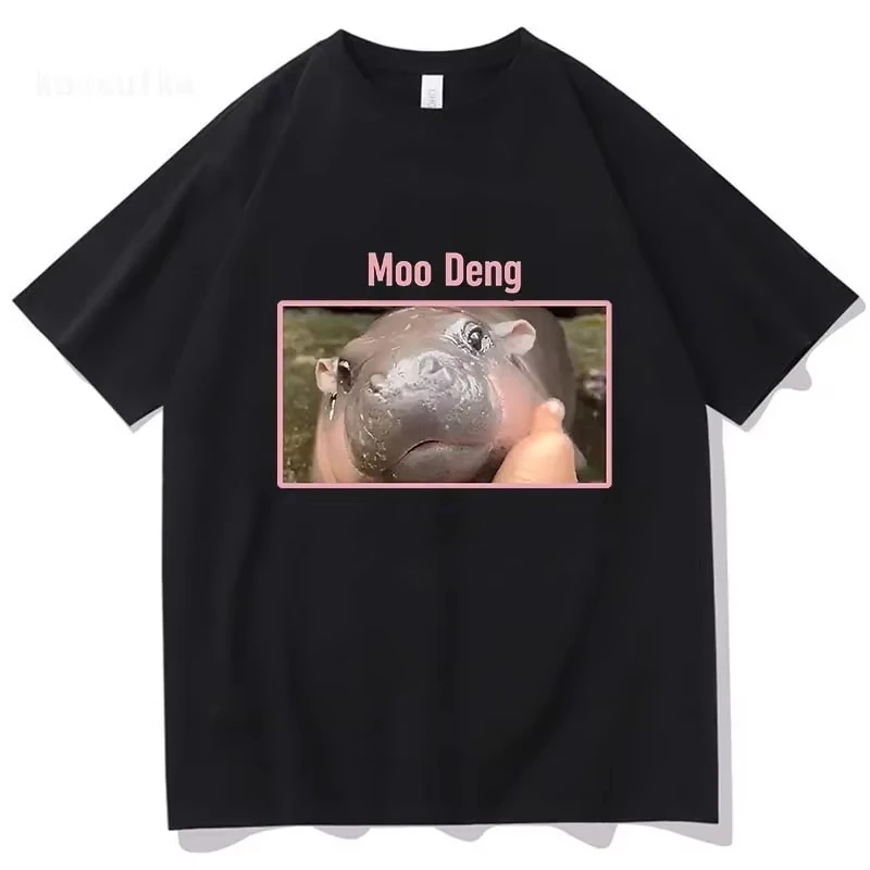 تي شيرت عتيق من Moo Deng Face لطيف للأطفال فرس النهر ملابس للرجال/النساء ملابس هاراجوكو للجنسين قطن جرافيك تي شيرت ملابس خروج #1