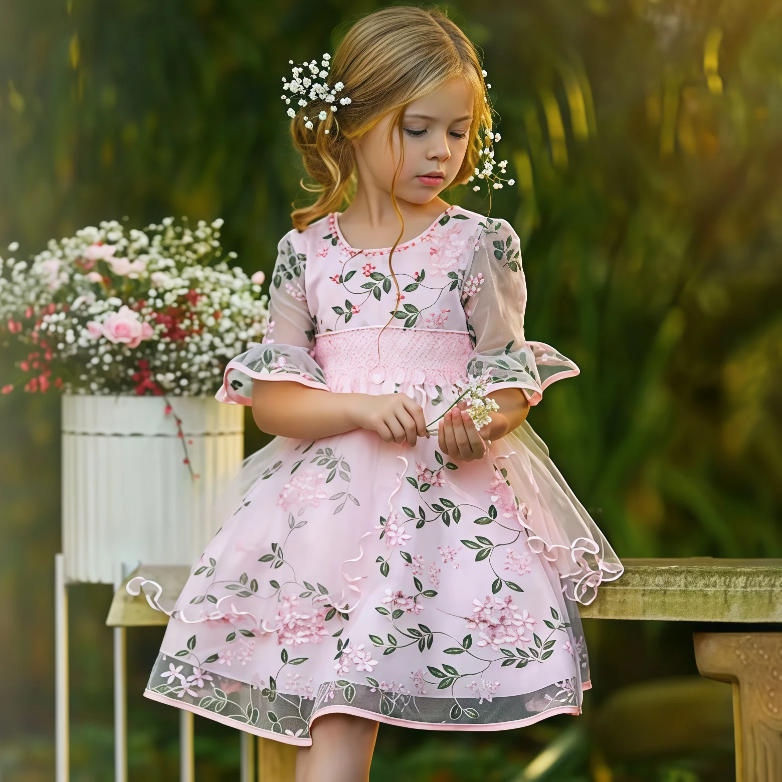 

Summer Embroidery Flower Girls Tulle Princess Dress For Children Wedding Birthday Party Bridesmaids Formal Evening Vestidos