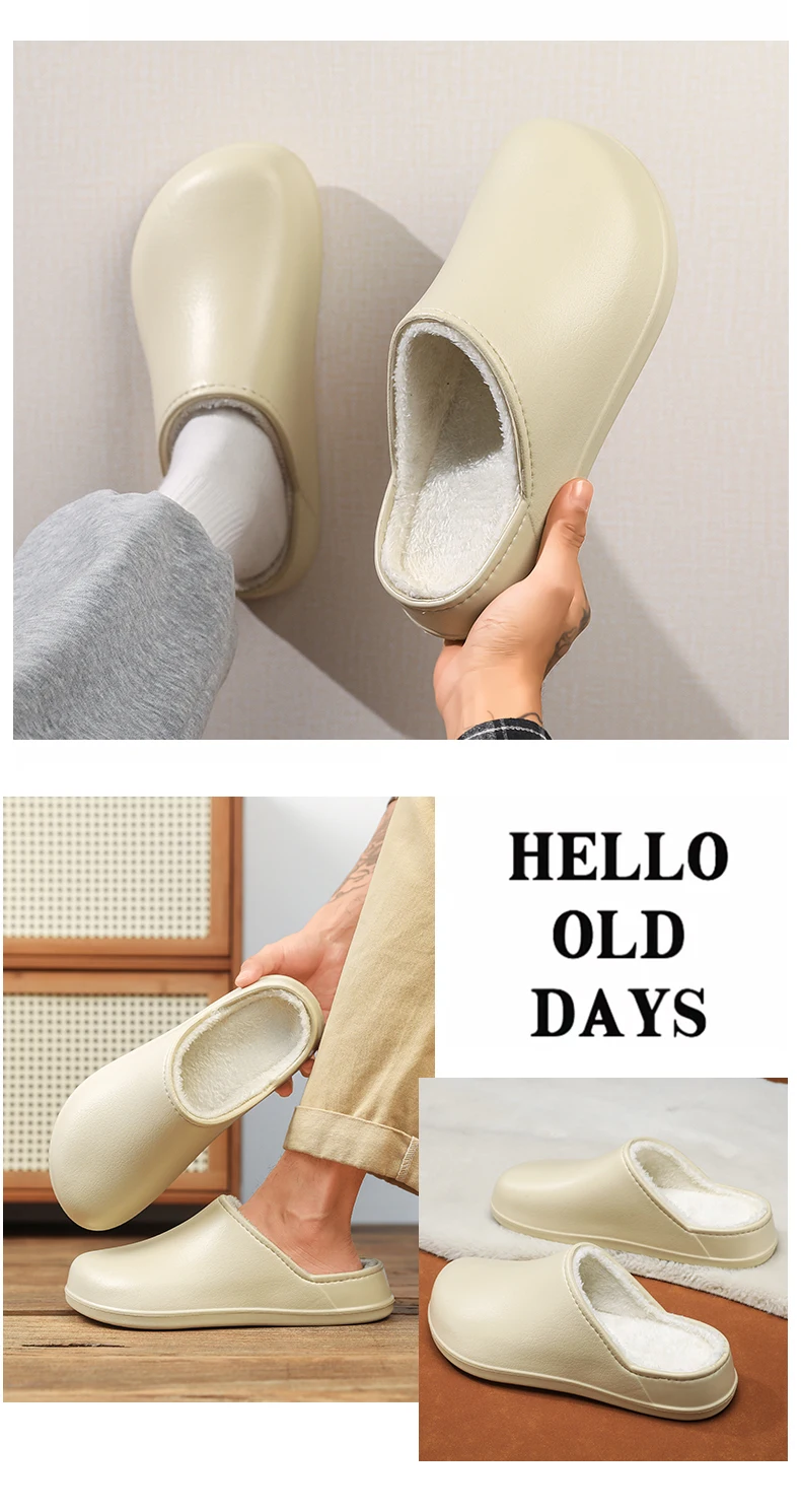 Winter männer Baumwolle Schuhe Anti-slip Weichen Boden Leder Oberfläche Paar Wasserdichte Innen Warme Fleece Bequeme Baumwolle Hausschuhe – Detail 17