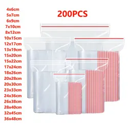 100/200Pcs Small Zip Lock Plastic Bags Reclosable Transparent Bag Vacuum Storage Bag Clear Bags Ziplock Food Storage zip Bags