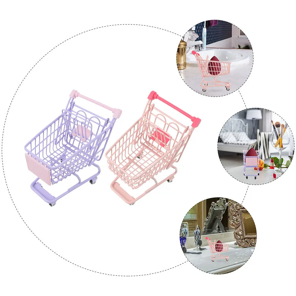 2 stks Mini Winkelen Voor Kinderen Fantasiespel Kruidenier Winkelwagen Desktop Organizer Kleine Supermarkt Trolley Decor Metalen Simulatie