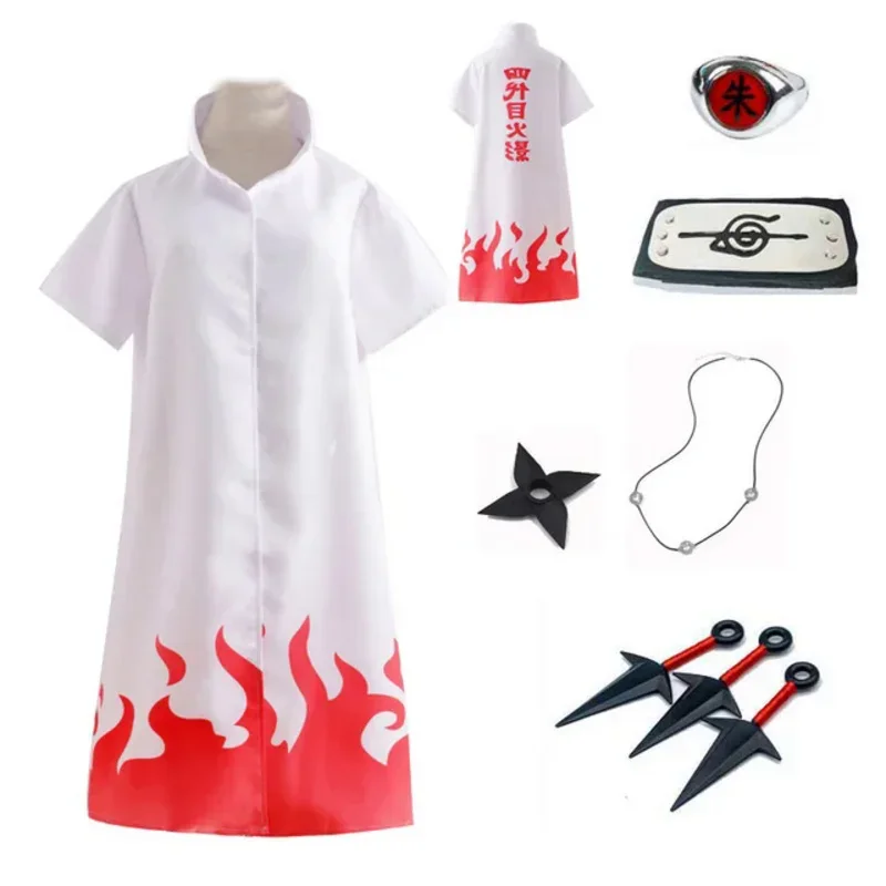 New 2025 Unisex Namikaze Minato Cosplay Cloak 4th Hokage Robe White Cape Headband Ring Necklace Halloween Costume 94ly