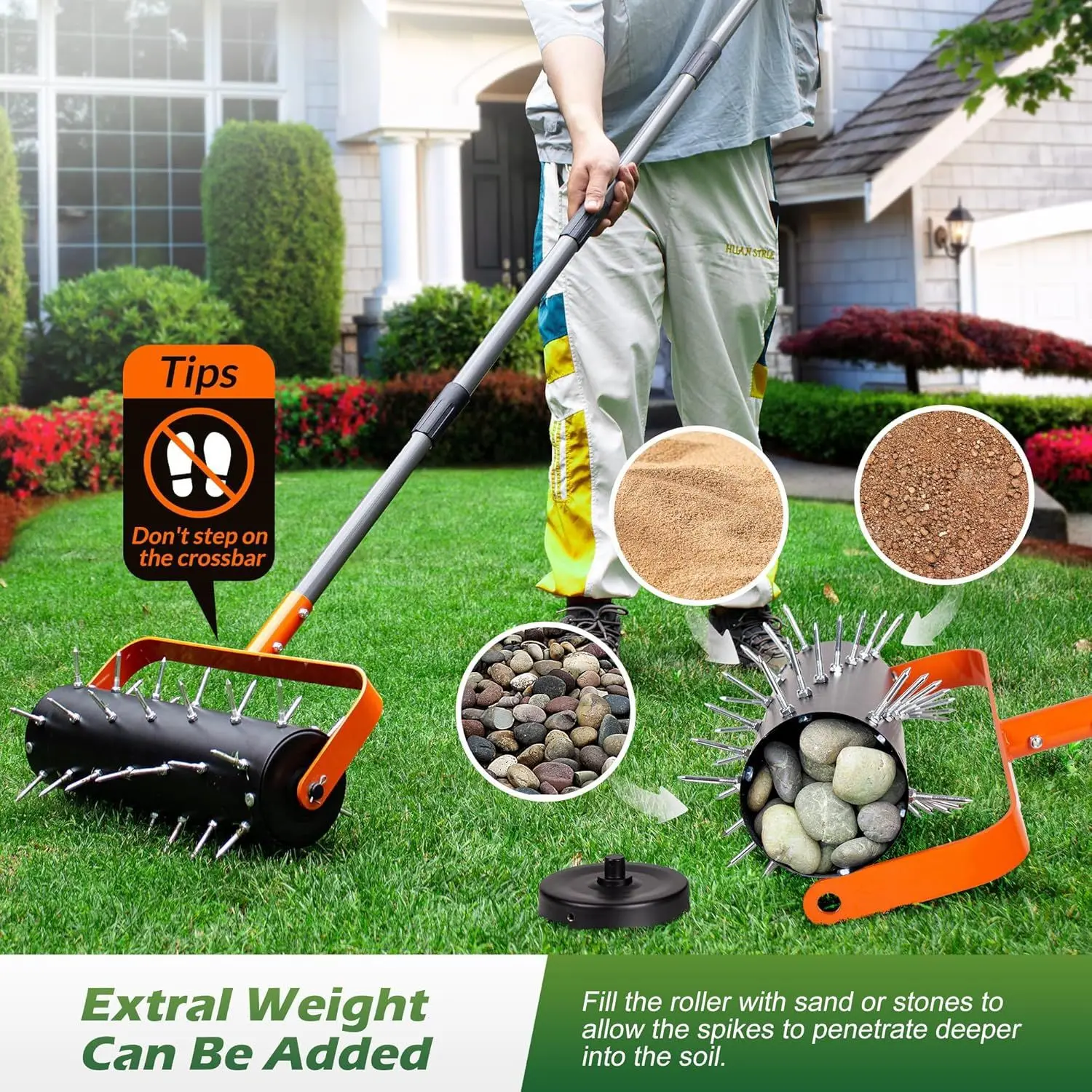 Durable Rolling Lawn Aerator, Heavy-Duty Push Aerator for Yard, Garden Soil Penetration and Aeration
