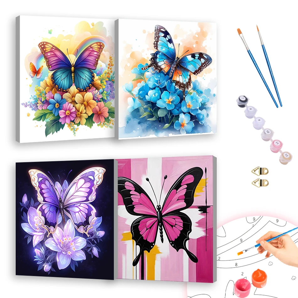 

RUOPOTY Diy Painting By Numbers For Beginner butterfly flower 20x20cm With Frame Drawing Canvas Crafts Acrylic Paints Decorative