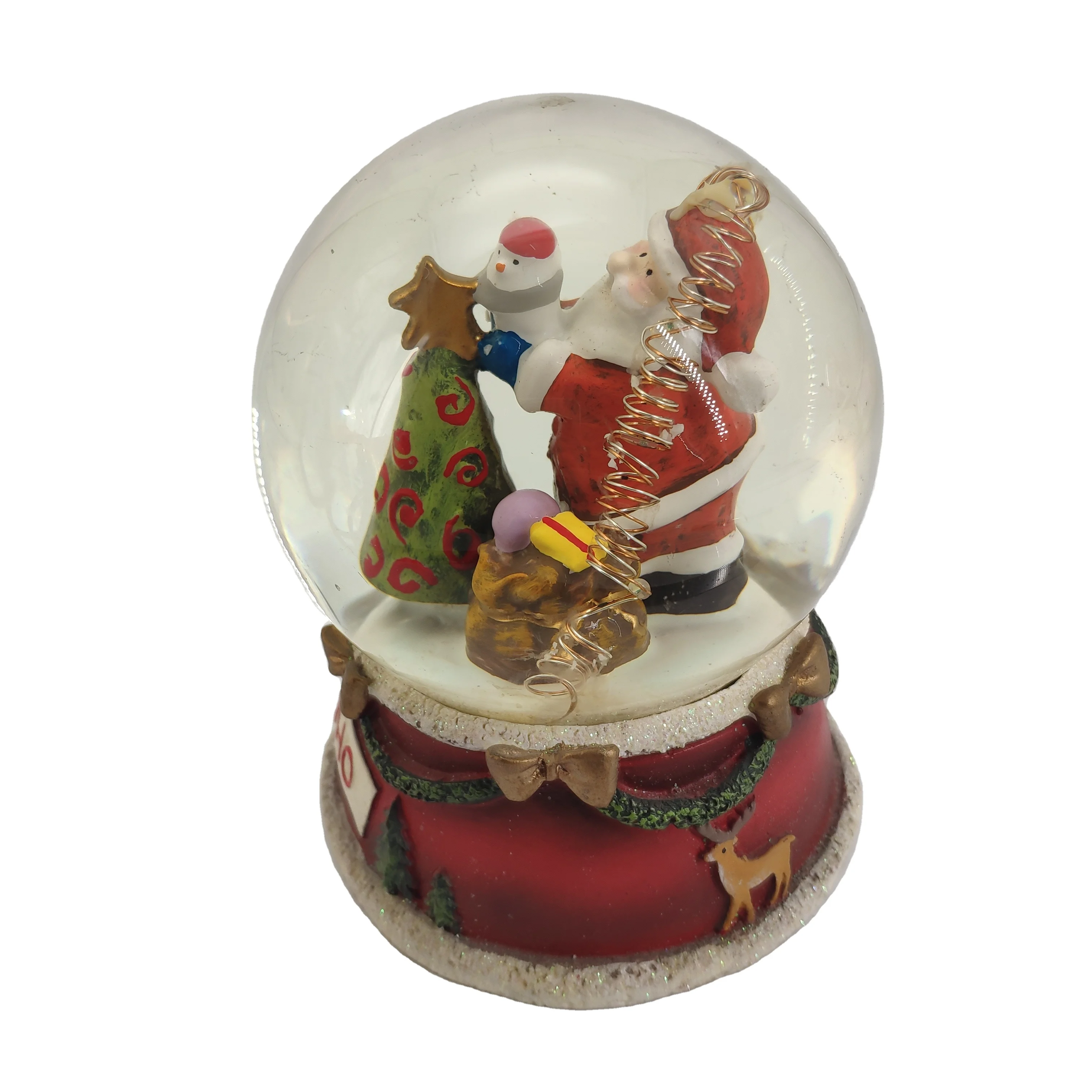 Custom 100mm Resin Santa Musical Snow Globe for Christmas Home Decoration Artificial Sculpture Welcome