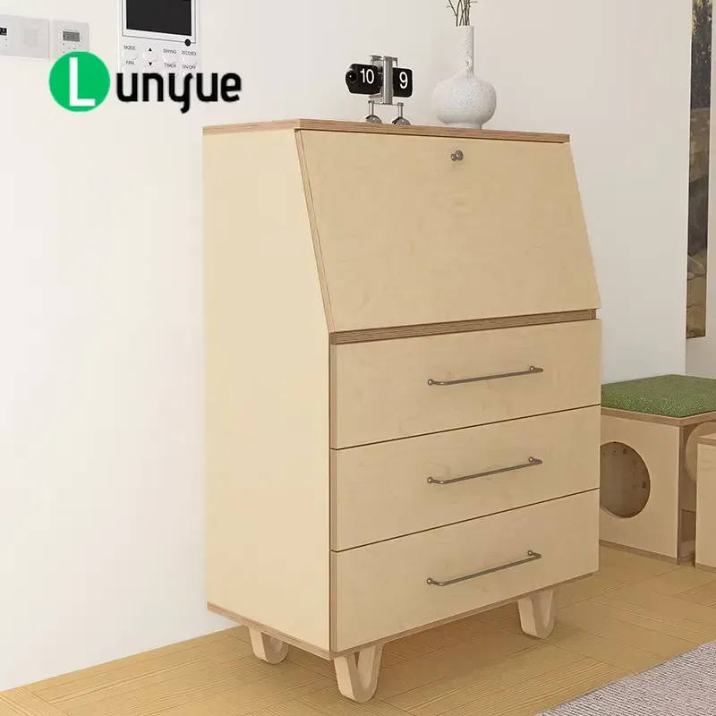 Modern Minimalist 3 Drawer Storage Cabinet Birch Wood Removable Locker for Living Room Bedroom Home Organization Furniture