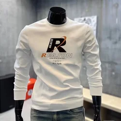 R-Sudadera de algodón con estampado coreano para hombre, camisetas de manga larga cálidas, ropa de calle de alta calidad, camiseta blanca con cuello redondo, ropa de invierno, nuevo