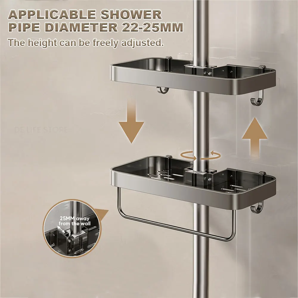 Shower Tray Without Drilling Aluminum Bathroom shelf Shower Shelf With Towel Rack Shampoo Holder Bathroom Accessories