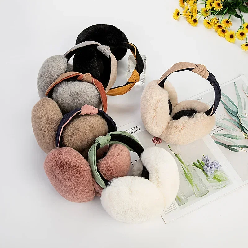 แฟชั่น 2 สี Hairband ฝาครอบหู,Soft Plush Ear Muffs,กลางแจ้ง Thicken พับได้,สาว Kawaii, ผู้หญิงฤดูหนาว WARM