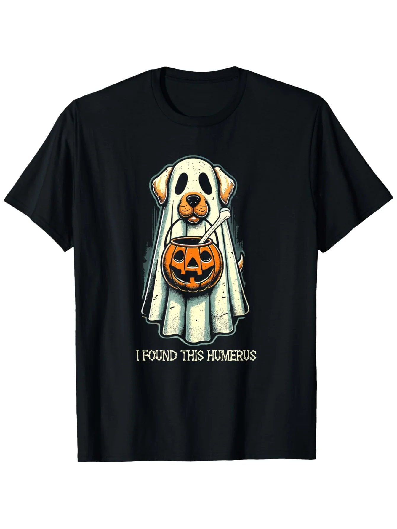 Funny Men's Black Graphic T-Shirt Ghost Dog Pumpkin Bucket Bone Halloween Pun Quote Vintage Print 100% Cotton Heavyweight Short Sleeve Casual Streetwear Tee
