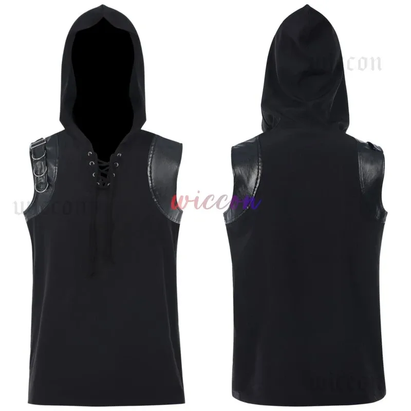 Nuevos disfraces de Halloween Para hombres, chaleco con capucha victoriano Medieval, moda gótica renacentista de Halloween, Playeras Para Hombres2025