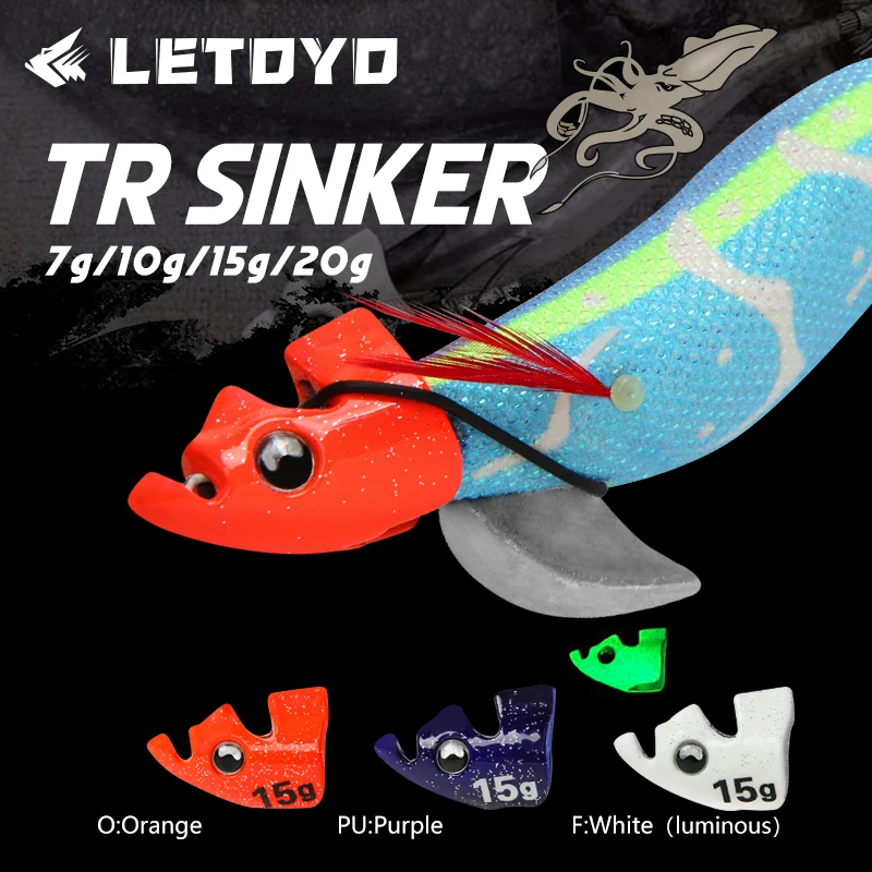 LETOYO 2PCS Luminoso EGI per punta run calamari richiamo TR Sinker peso eging per Webfoot Polpo Seppie mare accessori per la pesca