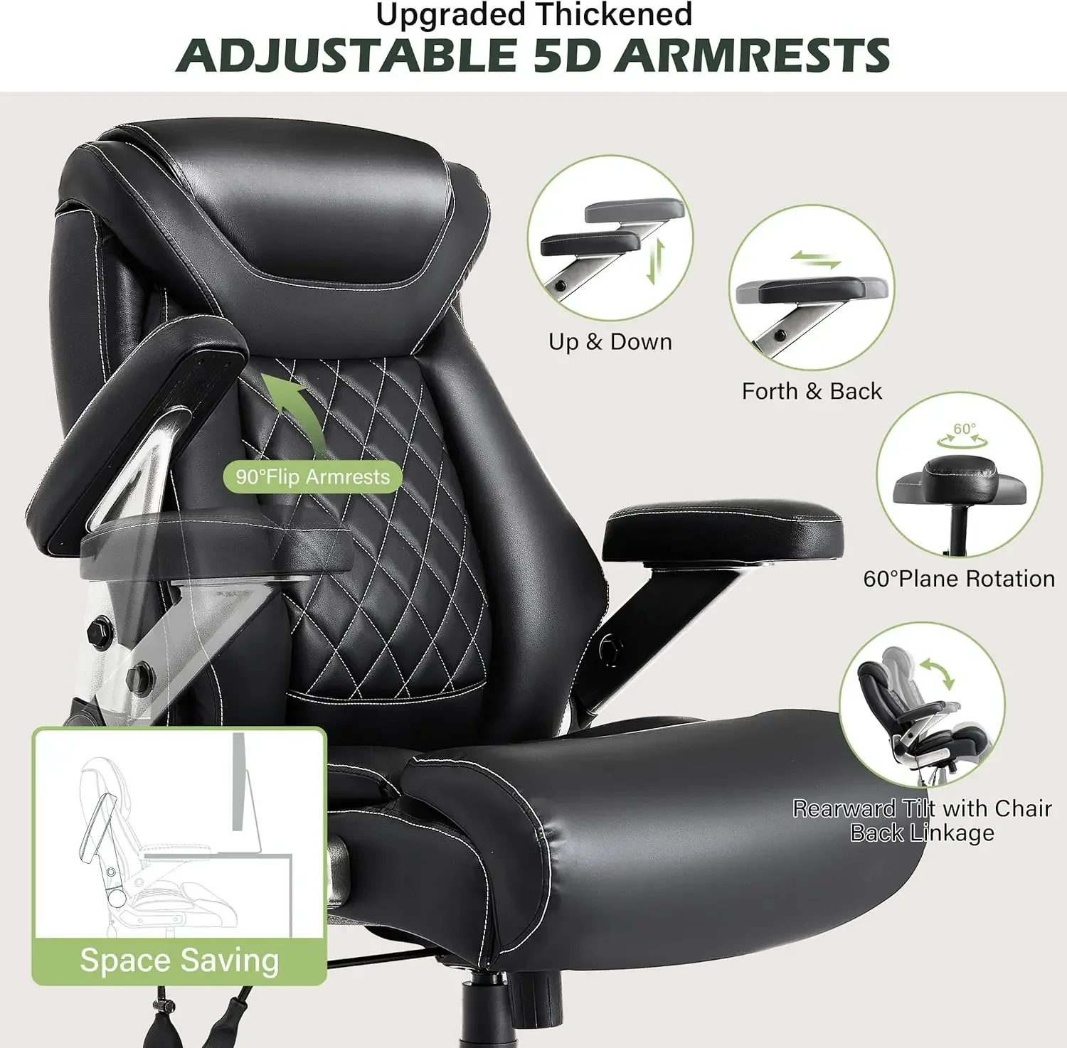 [High-Quality, Hot Deal!]Large Big and Tall Office Chair 650lbs with Thick Spring Cushion, 5D Flip Arm Ergonomic Executive Offic