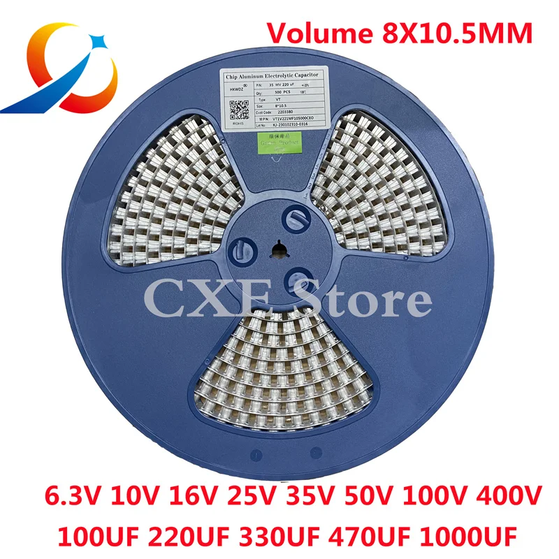 500개 10V 16V 25V 35V 50V 63V 100V 400V 4.7UF 22UF 47UF 100UF 220UF 470UF 680UF 1000UF 크기 8X10.5 SMD 전해 커패시터
