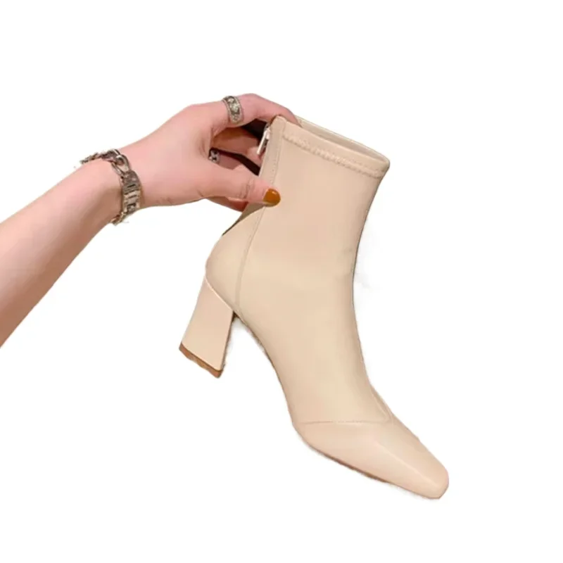 2024 Hot Sale Women's Shoes Back Zip Women's Boots Fashion Square Toe Office and Career High Quality Solid Mid-Calf Bootszapatos image 6