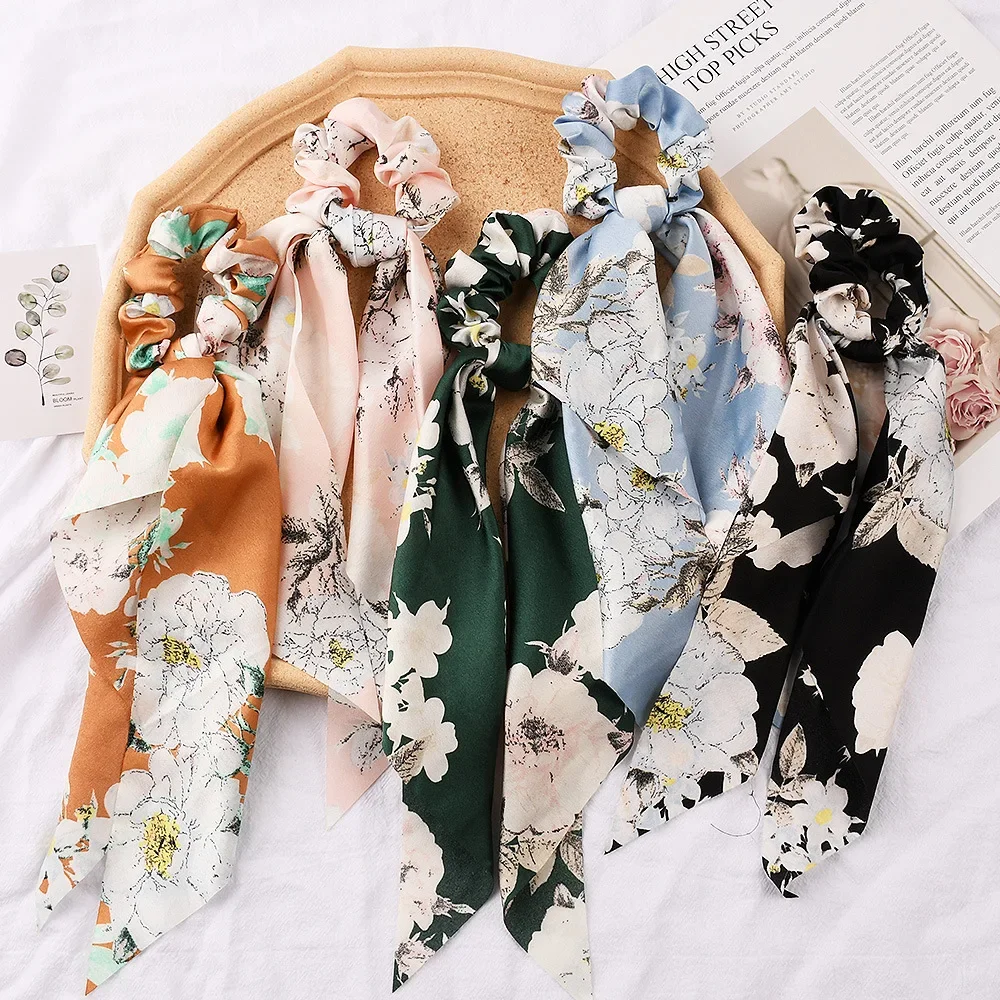 2022 الصيف موضة الشيفون طباعة فيونكة شعر Scrunchies للنساء الفتيات ذيل حصان حامل الشعر التعادل حبل إكسسوارات الشعر