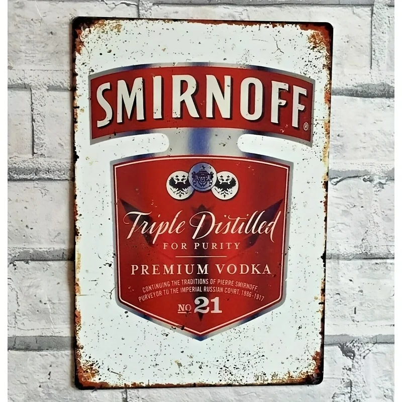 Letrero de barra vintage Smirnoff: decoración de pared rústica grande de metal con "Triple destilado para la pureza" y "No. Diseño de 21", Hogar