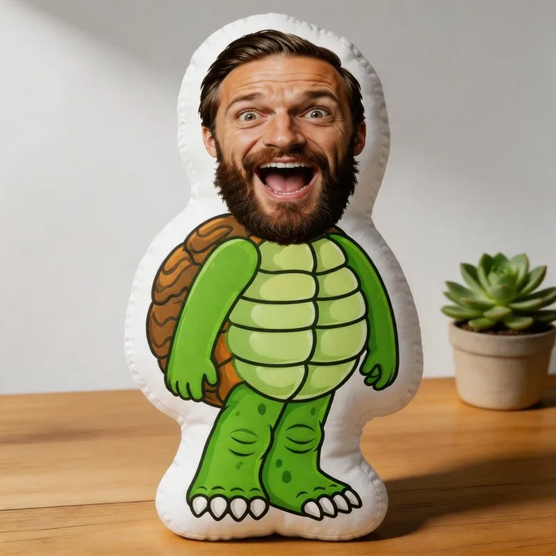 Custom Face Funny Turtle Body Shaped Pillow, Personalized Photo Bearded for Man Decorative Cushion, Unique Home Decor Accent for