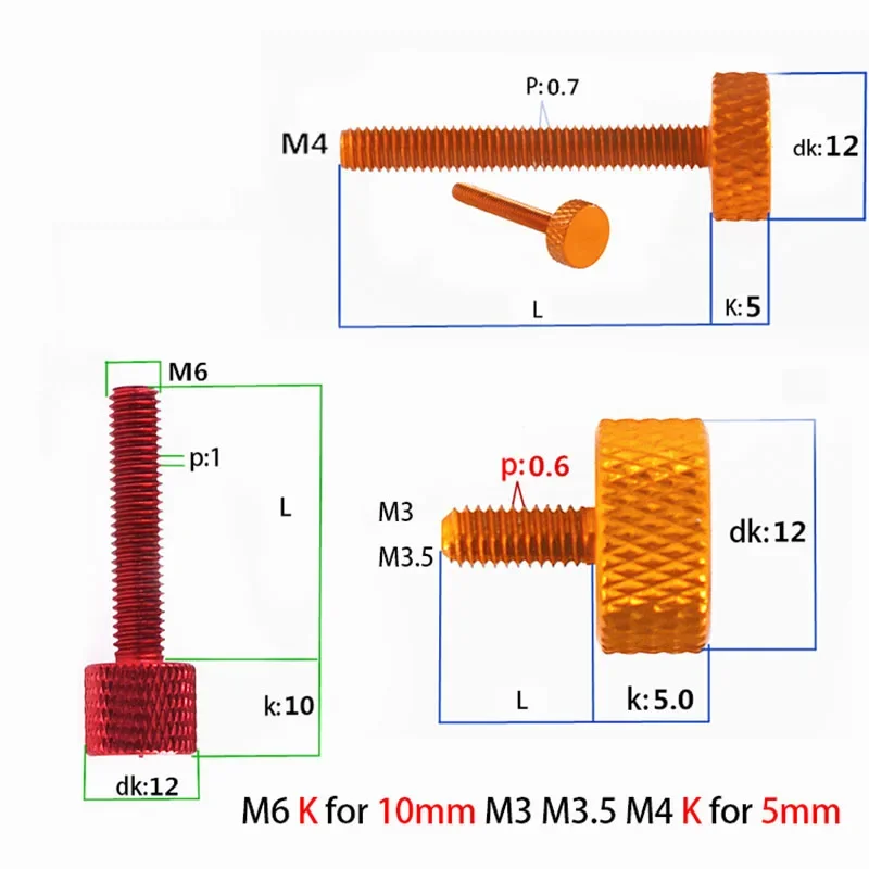 2pcs M3 M3.5 M4 M6 Colourful Aluminum Alloy Thumb Screw Flat Cylindrical Head Hand Tighten Bolt DIY Computer Case  Anodizing