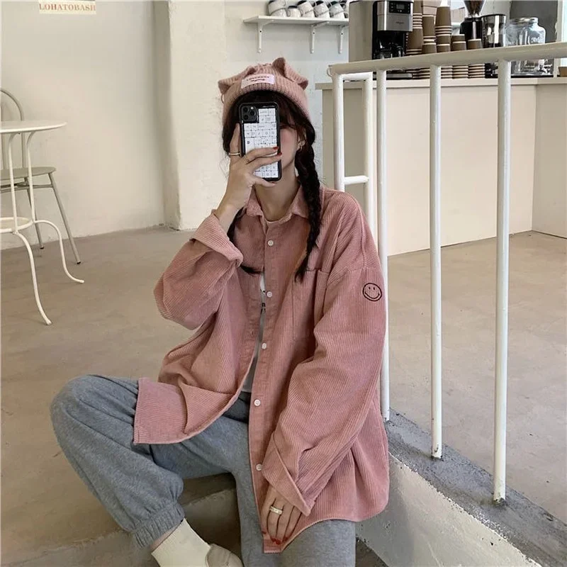 Spring Harajuku Corduroy Shirts Women New Button Up Shirt Jacket Female Korean Loose Long Sleeve Blouses Oversized Autumn