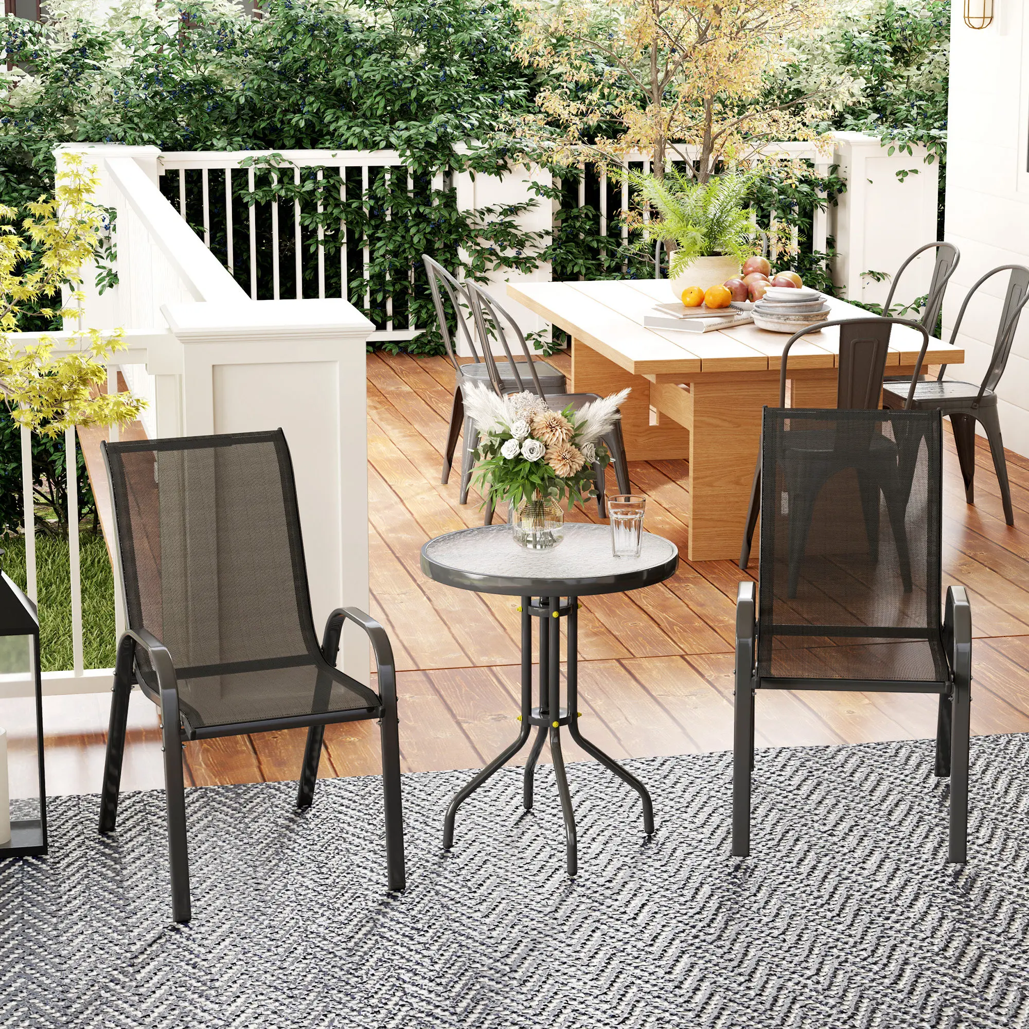 Out sunny schwarz Außen terrasse Tisch und Stühle Set 3 Stück