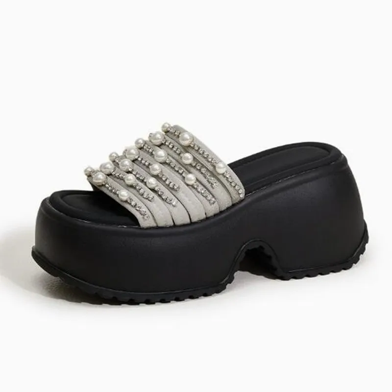 

8cm Air Mesh Microfiber Leather Peep Toe New 2026 Fashion Summer Chunky Sneaker Shoes Boots Bling High Brand Comfy Fashion Women