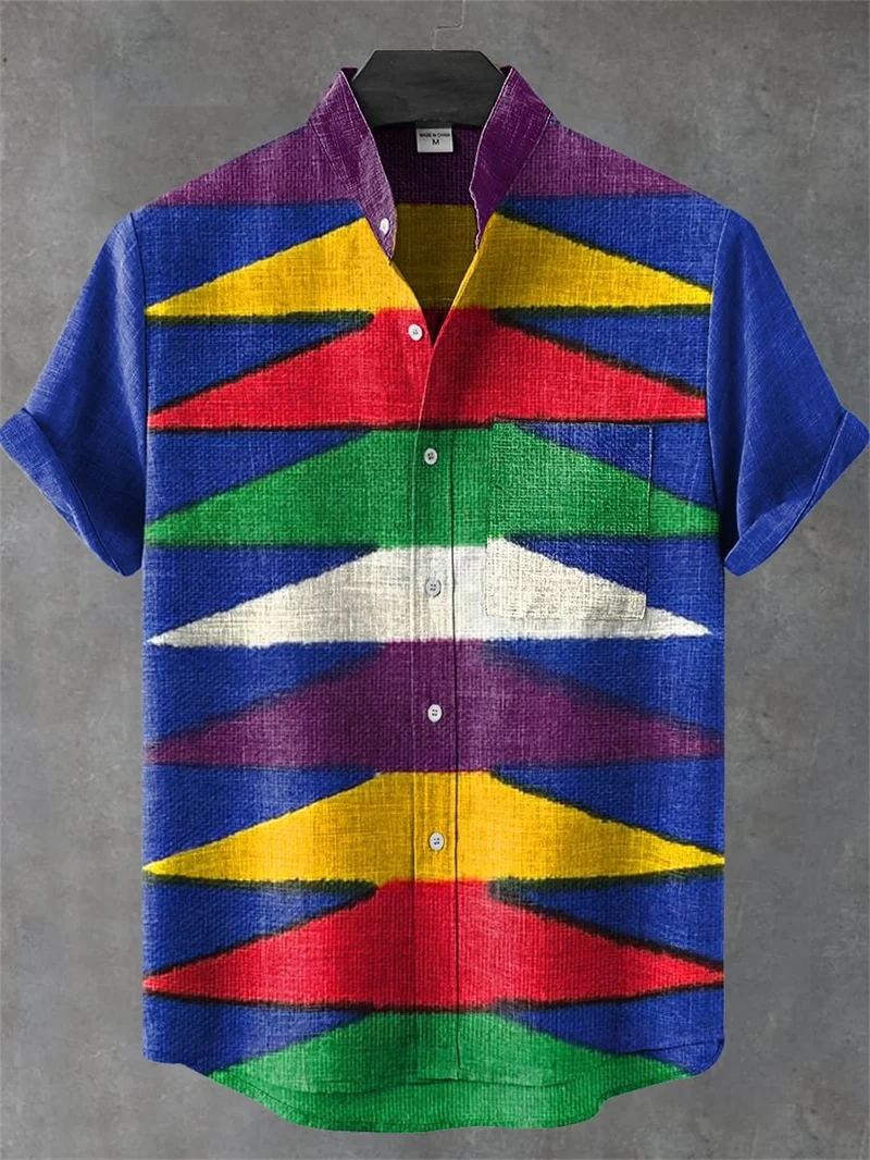 

Новая мужская винтажная художественная рубашка с коротким рукавом, винтажная льняная рубашка с абстрактной геометрией и принтом, повседневная рубашка с коротким рукавом, мужская одежда