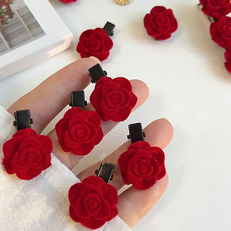 Red Rose Flower Hairpins Clip Rose Hair Clips Fringe Clip Retro Hairclip Hair Accessories for Women Girls Party Gift