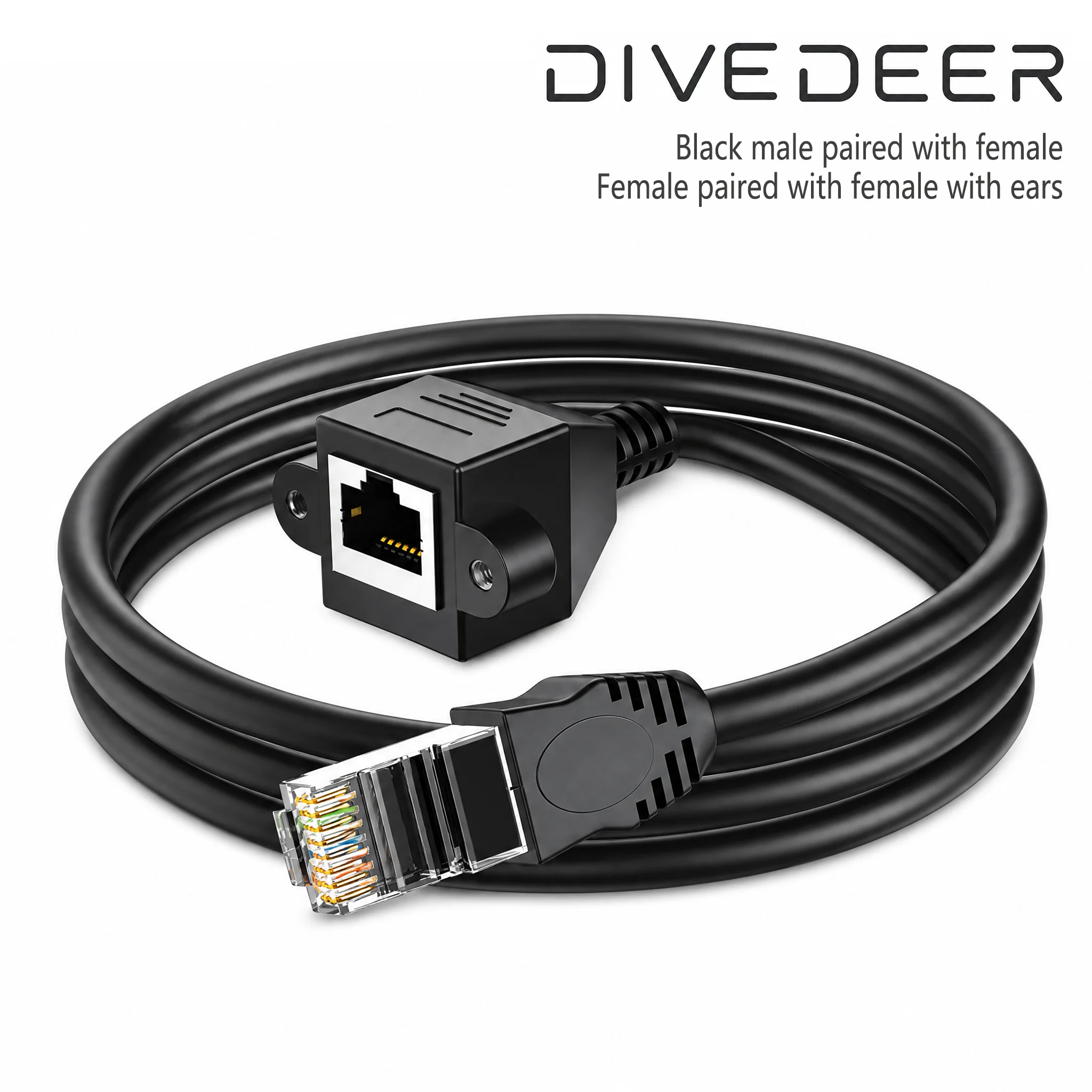 RJ45 Network Extension Cable Male-to-Female Extension Cable with Screw Holes for Panel Mounting, Ensures Secure Installation