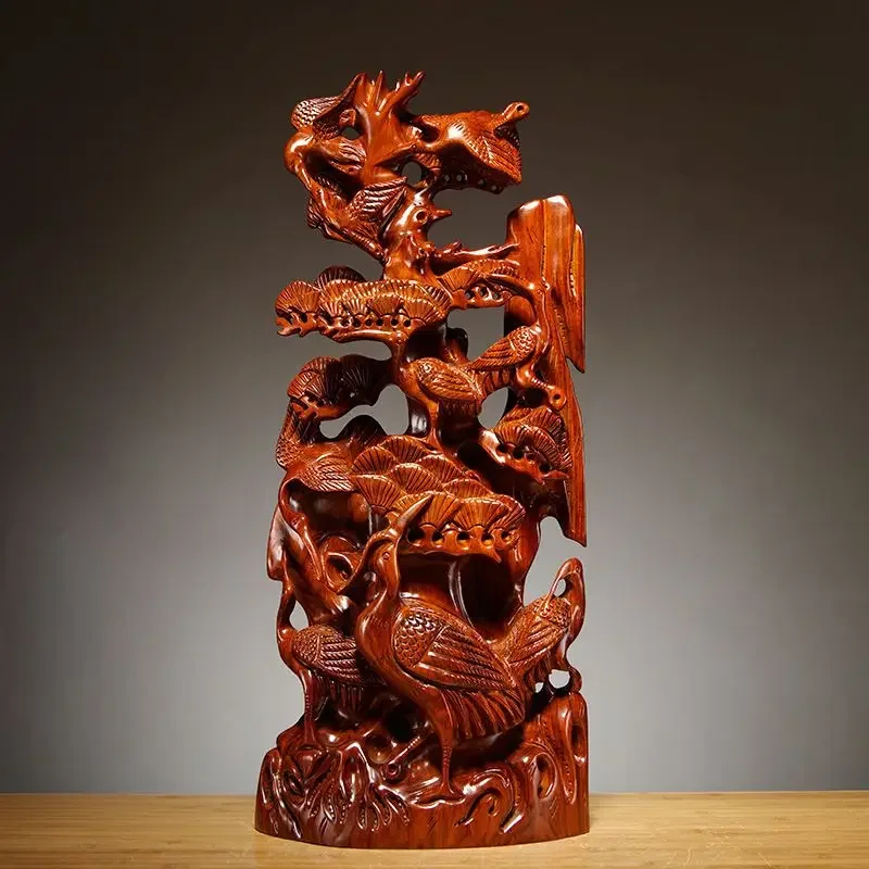 rosewood pine crane ornament mahogany carving collection home living room decoration