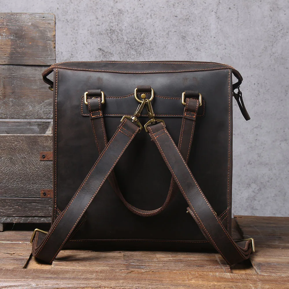S.WORKER Echtleder-Umhängetasche für Herren, 2-Wege-Tasche, umwandelbar in Schulter- und Rucksacktasche, handgefertigte Herrentasche aus Rindsleder. – Detail 14